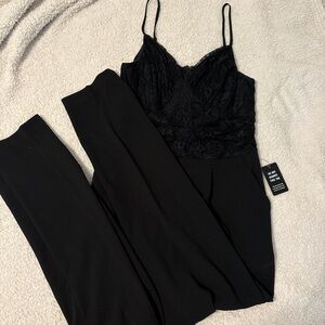 Elegant Black Lace Top and Pants Set